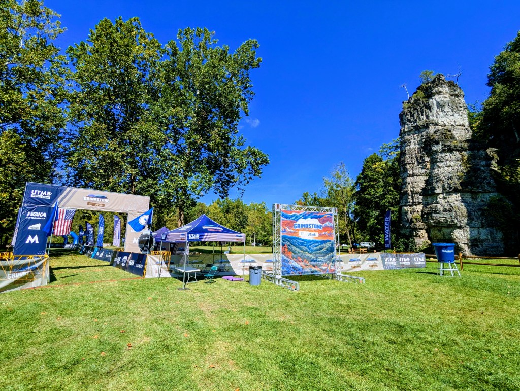 Start/finish line of Grindstone at the Natural Chimneys Park.